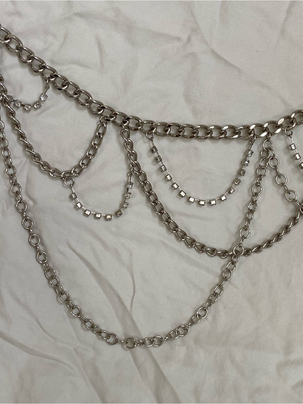 Silver Multi-Layer Draped Chain Necklace for Women